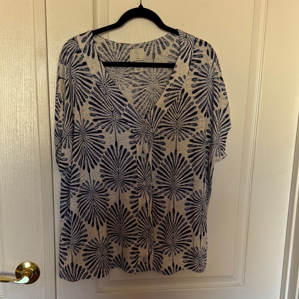 Joie Blue and Cream Floral Blouse